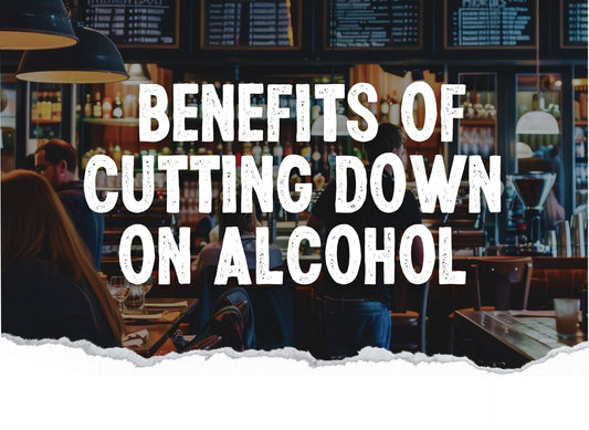 an image of a bar with the text benefits of cutting down on alcohol writen over the top of it in white bold writing